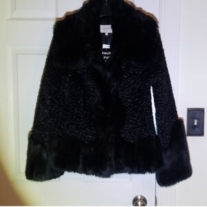 Laundry By Shelli Segal Black Faux Fur Trim Teddy Jacket